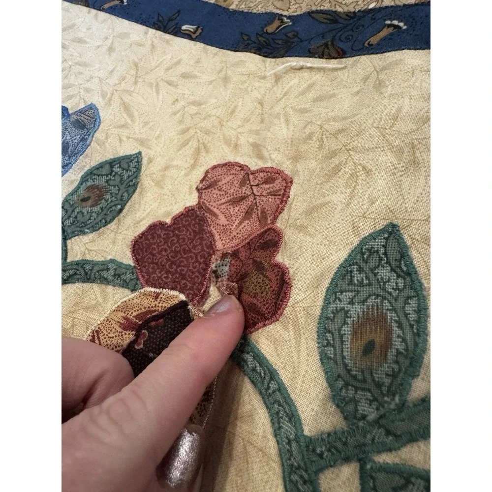 Vintage Handmade Applique Folk Art Quilt King Queen 106x89‎ Floral Country Home